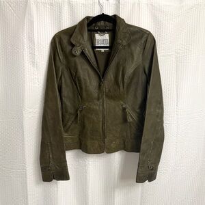 $275 BB Dakota Womens Size M LEATHER Olive Green Coat Jacket Nordstrom Zip up